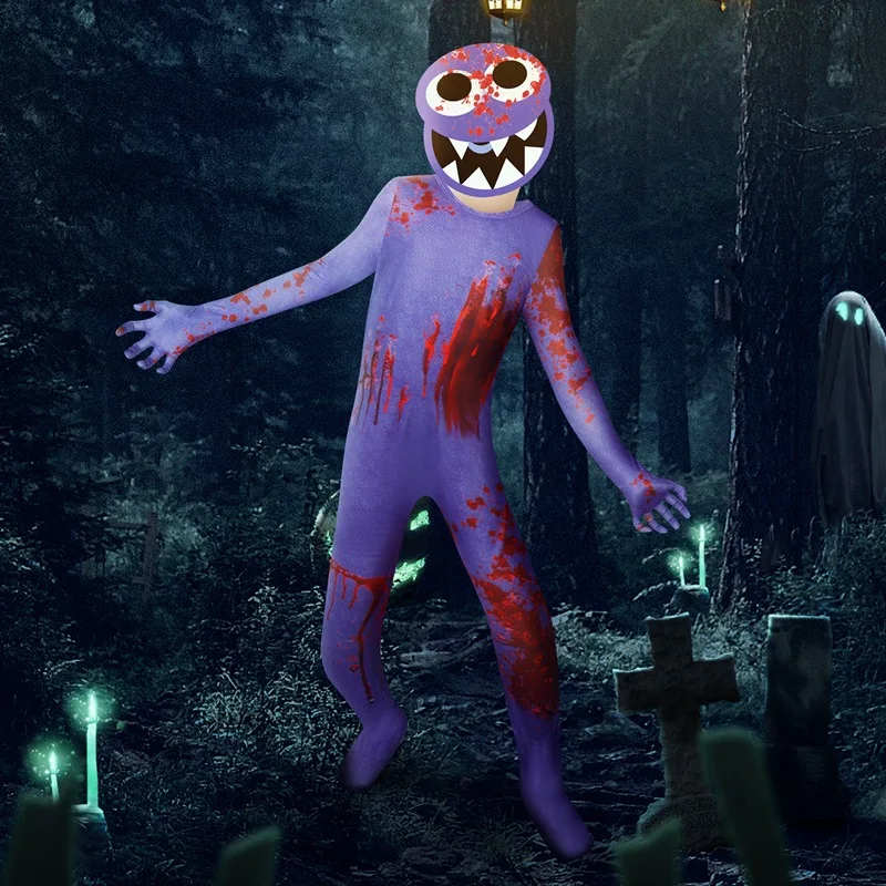 Kids Halloween Rainbow Friend Cosplay Costume Game Jumpsuit And Mask Outfit Set Girls Boys Carnival Party Clothing