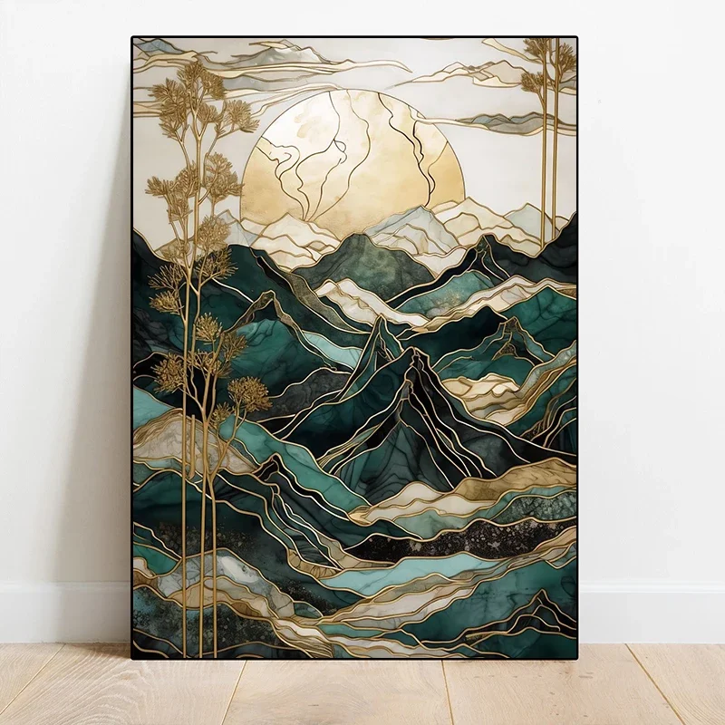 Абстрактная природа Kintsugi постер волк бонсай дерево черепаха нефритовая сова