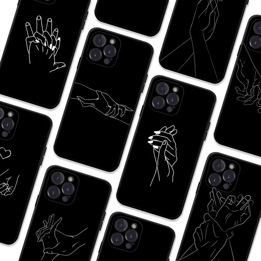 

Minimalist Line Couple Hand Phone Case For iPhone 6 7 8 Plus 11 12 13 14 Pro SE 2020 MAX Mini X XS XR Back Funda Cover