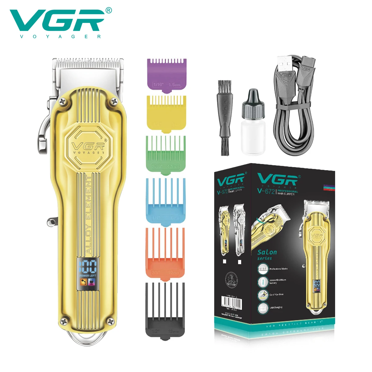 

VGR Professional Hair Clipper Barber Cordless Hair Cutting Machine Rechargeable Haircut Machine Adjustable Trimmer for Men V-672