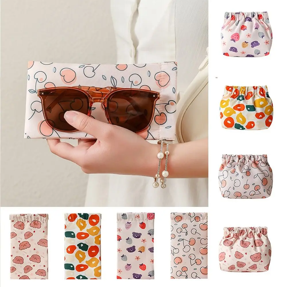 

Bear Cosmetic Bag for Women Strawberry Egg Printing Coin Purse Cherry Self-closing Glasses Case Outdoor
