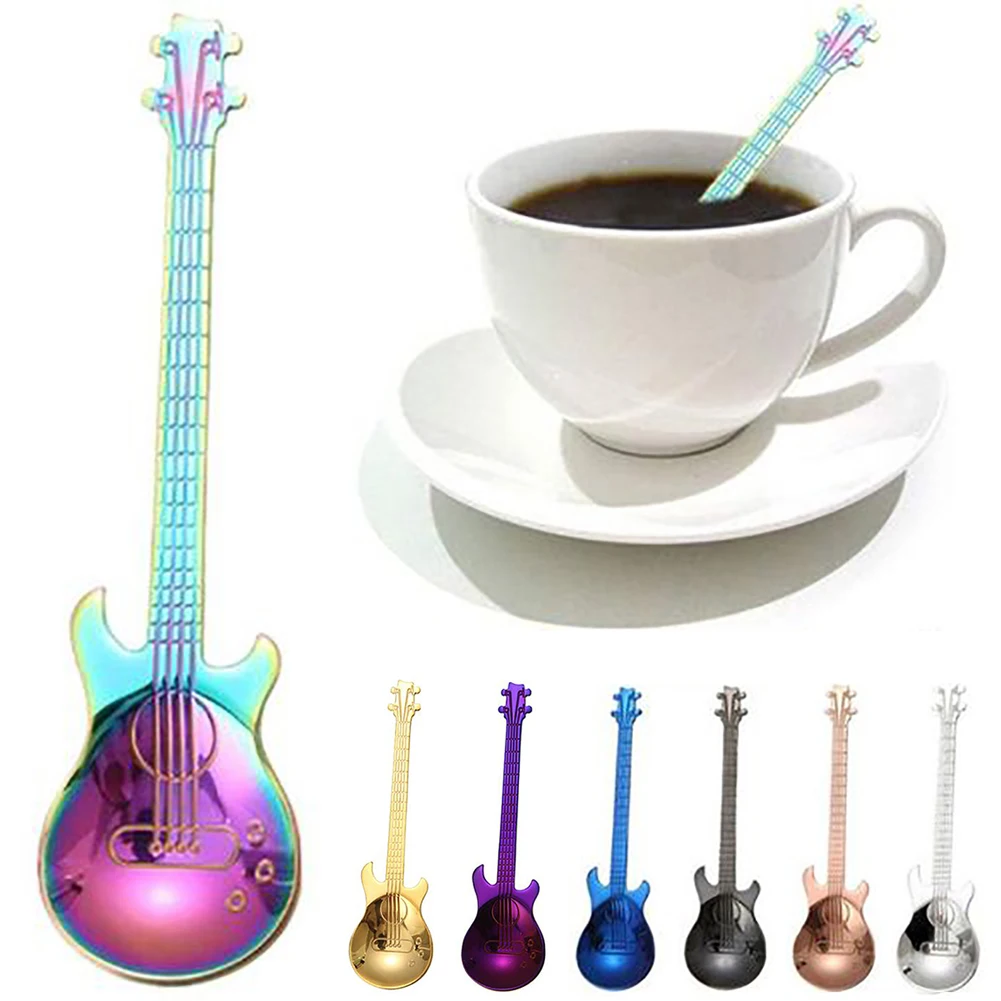 

1Pcs Color Stainless Steel Cartoon Guitar Spoon Creative Milk Coffee Spoon Ice Cream Candy Teaspoon Kitchen Coffee Accessories