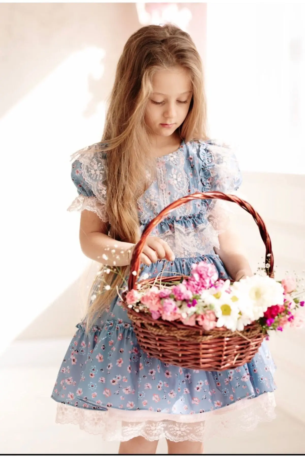 

Vintage Danteldetaylı Belted Poplin Tulle Embossed Kids Dress Floral Short Zipper Trend Woven Bicycle Collar