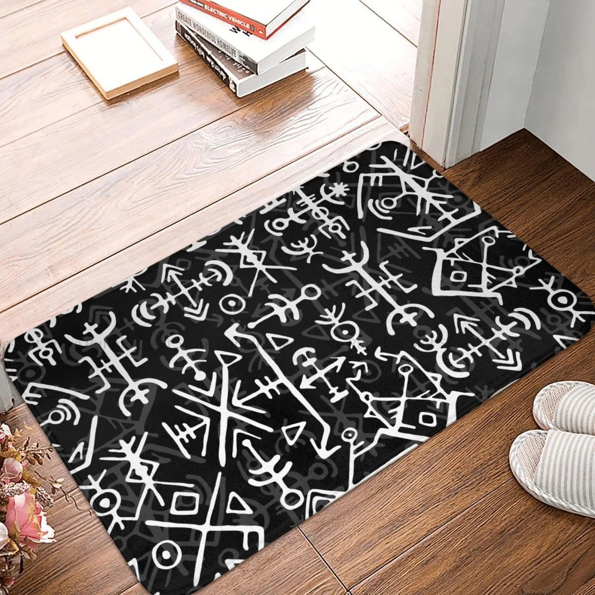 

Viking Bathroom Non-Slip Carpet Viking Runic Symbols Pattern Bedroom Mat Welcome Doormat Floor Decoration Rug