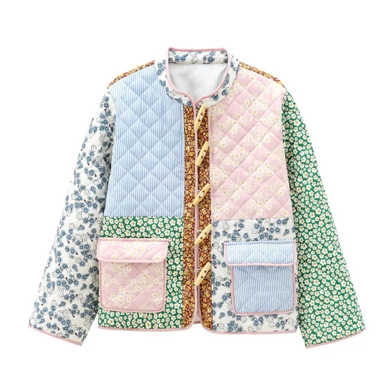 Женское утеплённое пальто из полиэстера с цветочным принтом | AliExpress