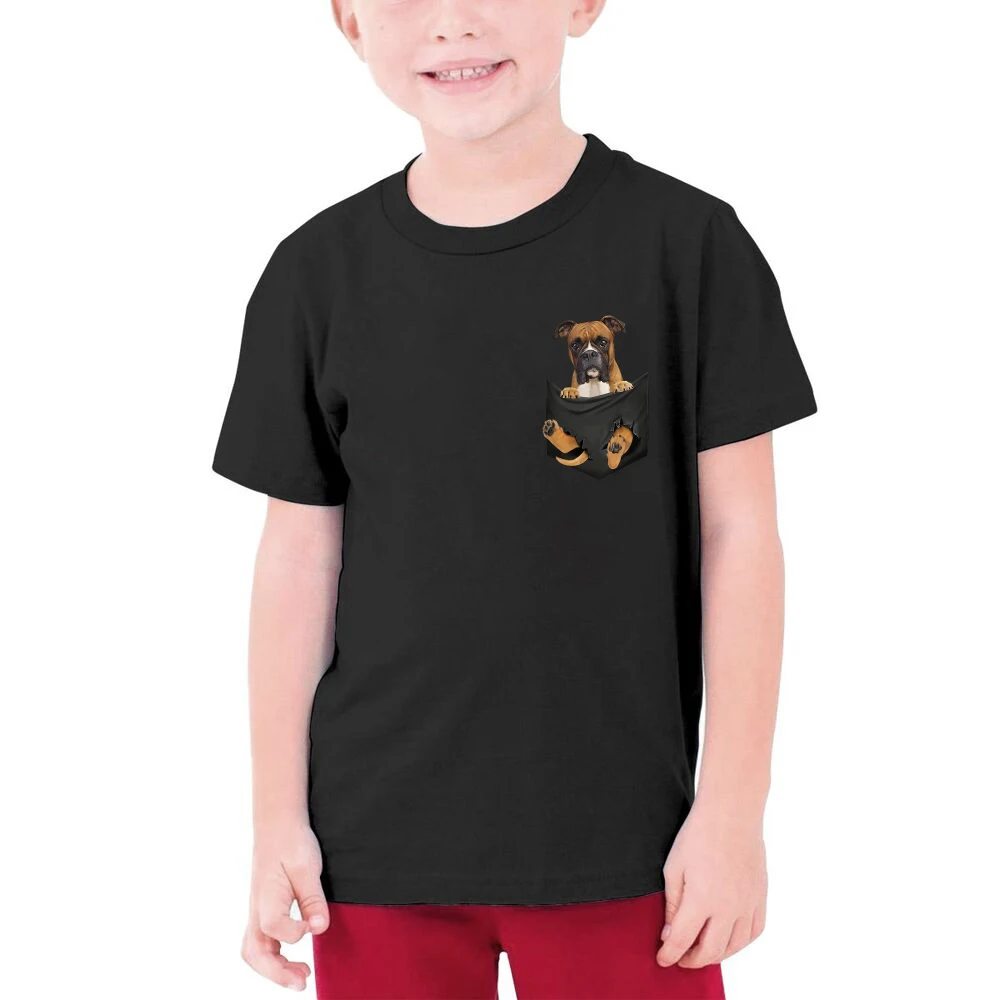 

CLOOCL 100% Cotton Children T-shirt Summer Fashion Brands Pet Dog Boxer Print In Pocket Funny Tees Boy Girl Kids Tees Cozy Tops