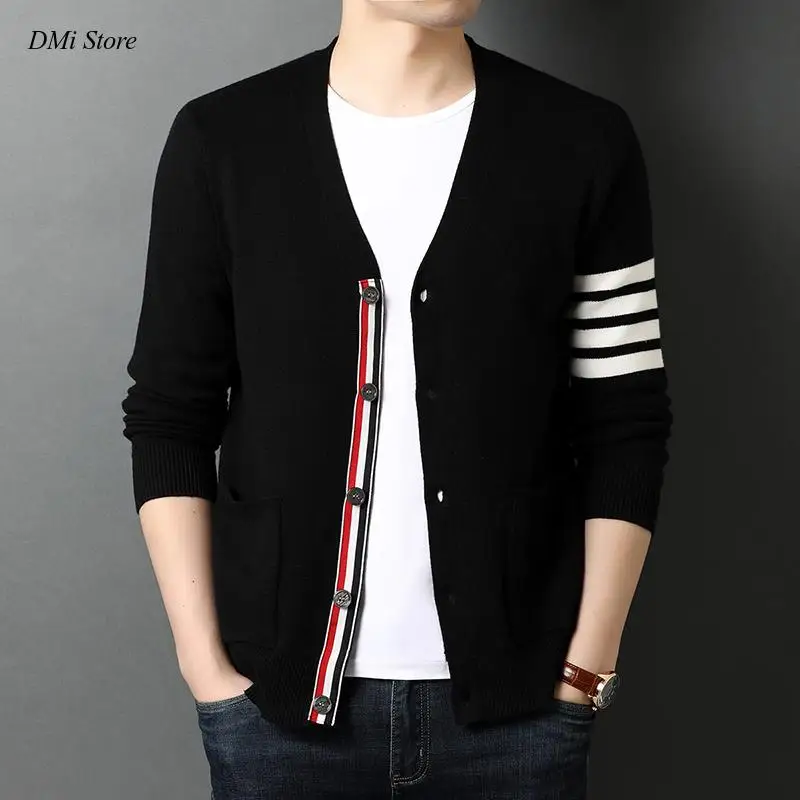 DIMI Men Cardigan Sweater Black Korean Casual Coats Jacket Mens Clothing Top Grade New Autum Winter Brand Fashion Knitted