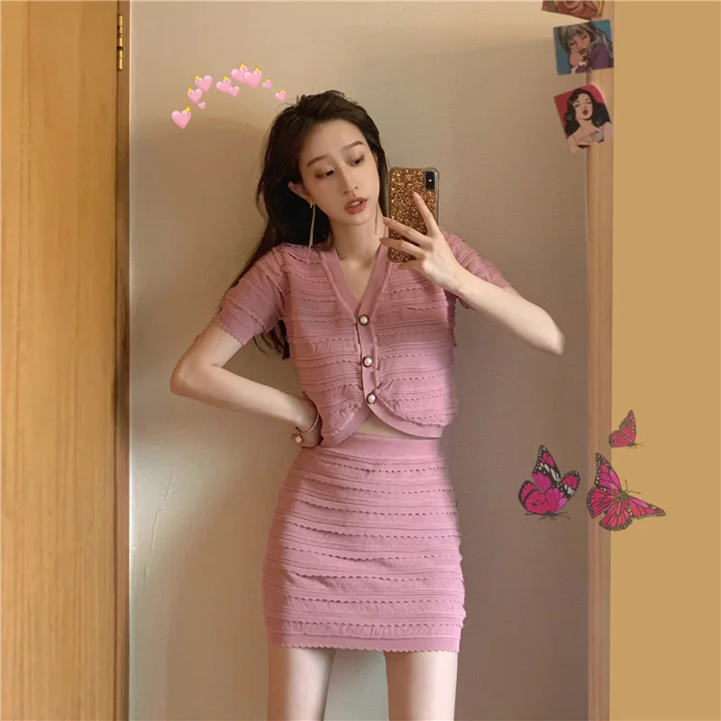 

[Pet powder welfare]Small, tall and thin knitted suit 2023 new women's spring two-piece set