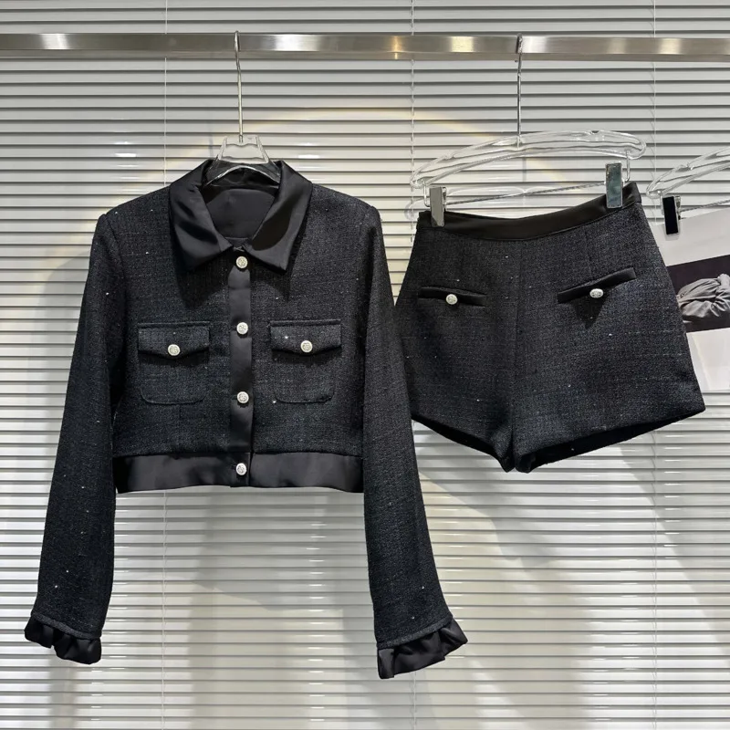 

Комплект из двух предметов, куртка и шорты из твида с цветными блестками