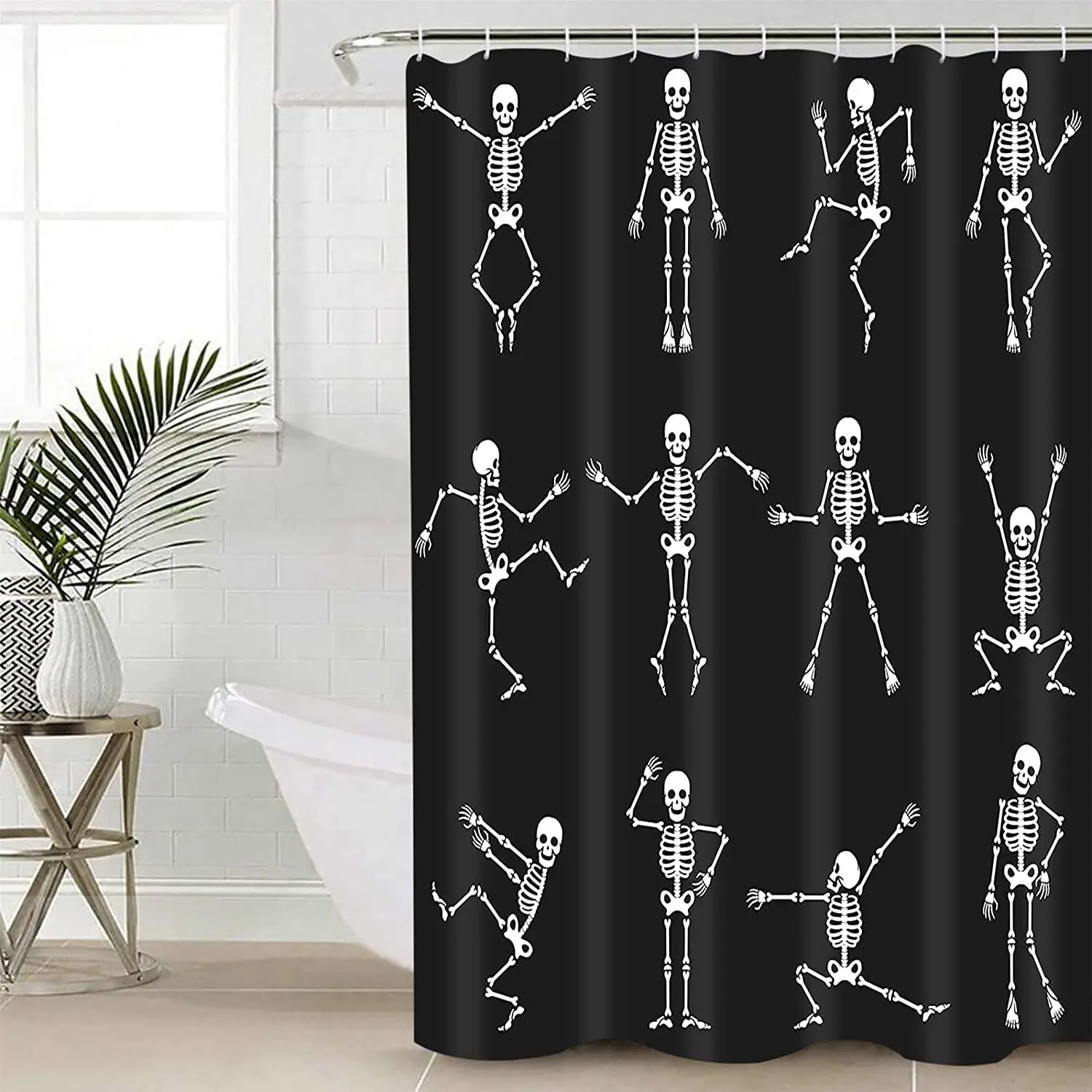 

Skull Skeleton Shower Curtain Funny Dance Halloween Dancing Cartoon Fun Joints Party Vintage Shower Curtains Bathroom Sets