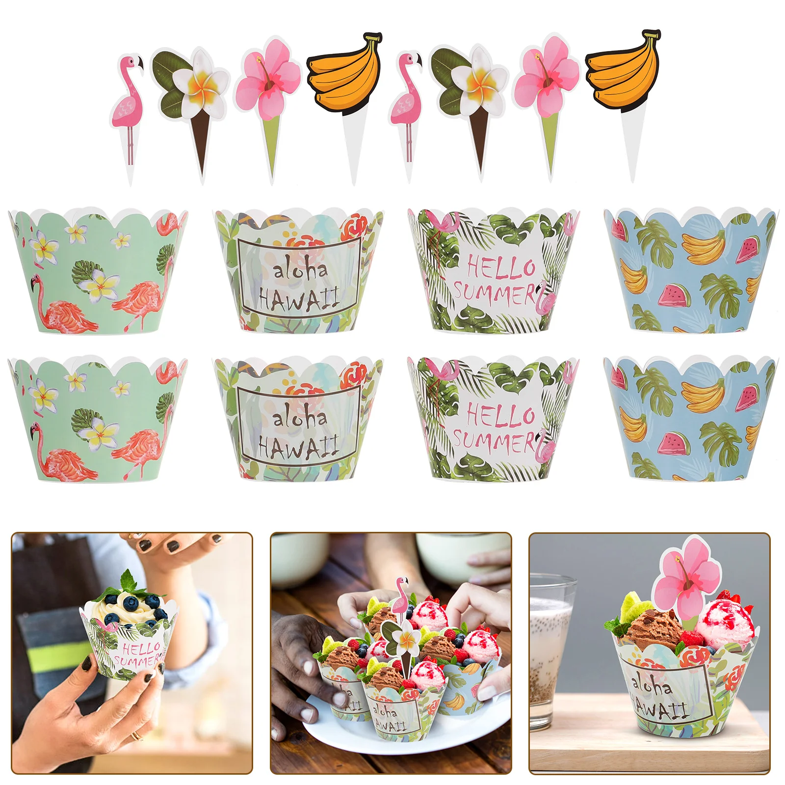 

Cake Decoration Insert Wrappers Ornament DIY Hawaii Cupcake Topper Tropical Pick