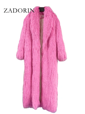 Модная супер Длинная женская куртка ZADORIN из искусственного овечьего меха, модель 2024 года, зимняя одежда