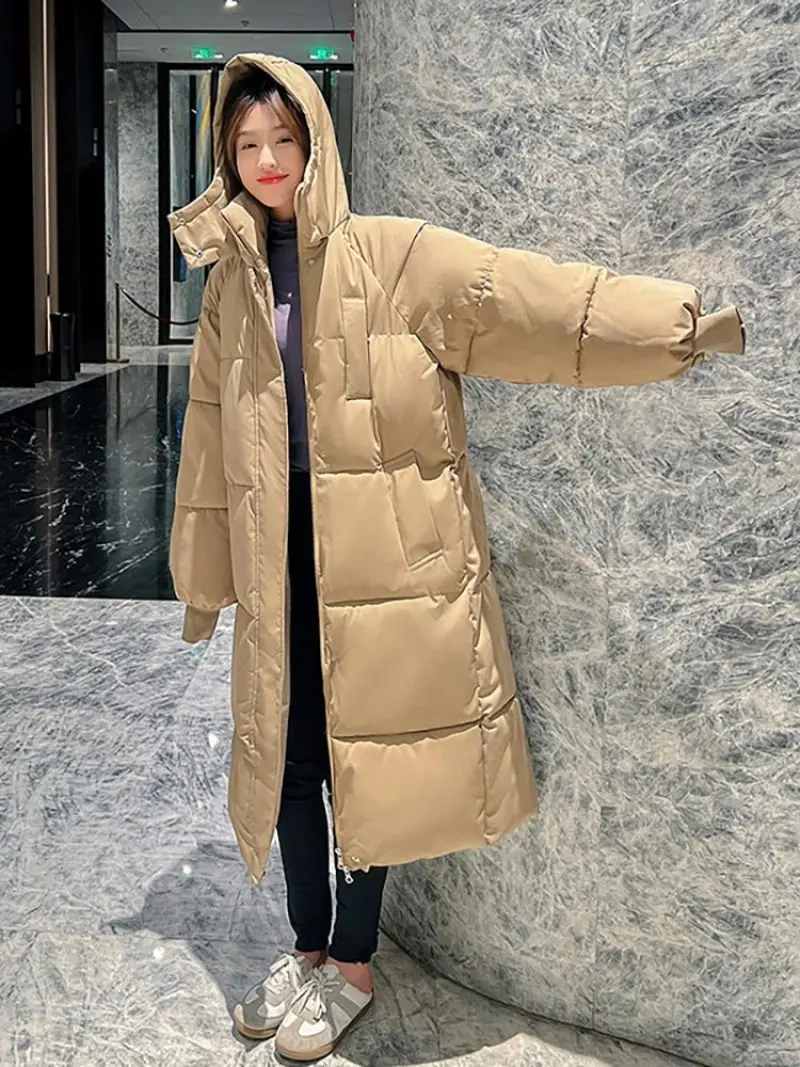 2022 Winter Long Coat Women Solid Hooded Parkas Jacket Female Thicken Warm Windproof Snow Wear Coat Fashion Casual Loose Padded