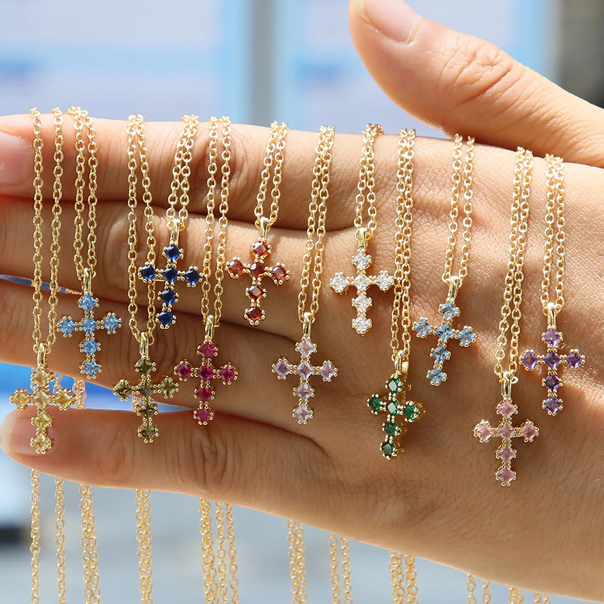 Винтажные ожерелья с подвеской в форме креста для женщин красочные хрустальные