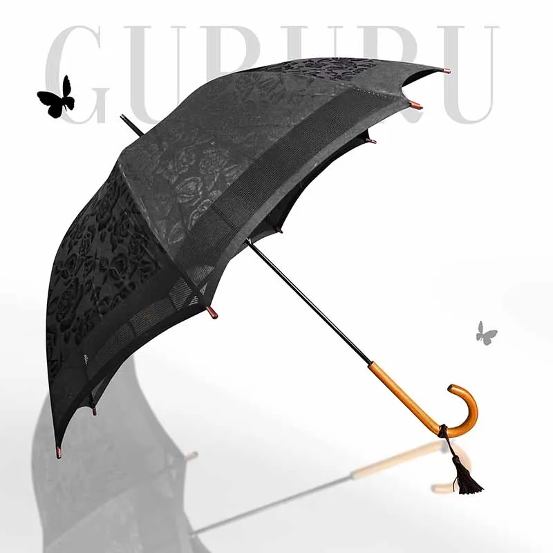 

Beach Luxury Umbrellas Rain Sun Long Designer Umbrella Black Vintage Simple Modern Lace Lolita Guarda Chuvas Rain Gear WSW25XP