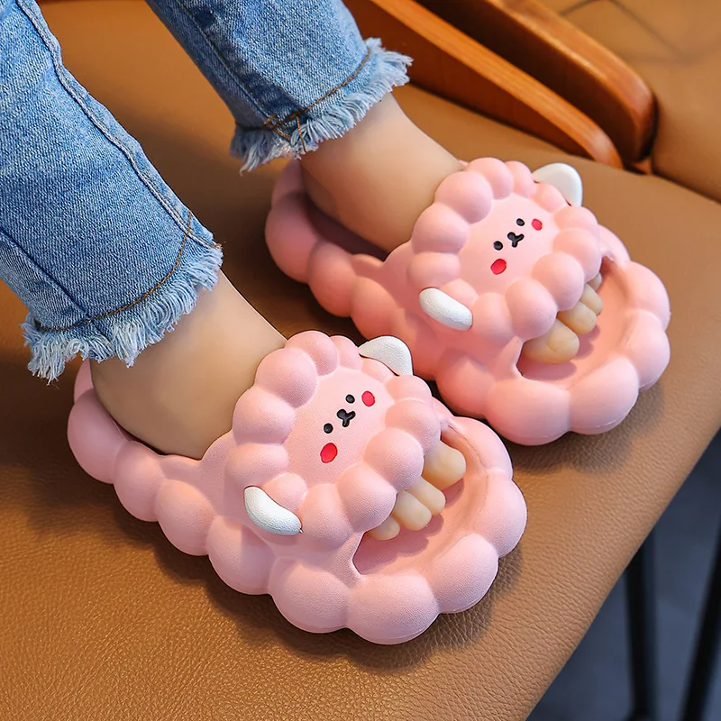 

Summer Children's Solid Slippers Cute Animals Sheep Prints Soft Non-Slip Slippers Home Bathroom Beach Kids Shoes for boys girls