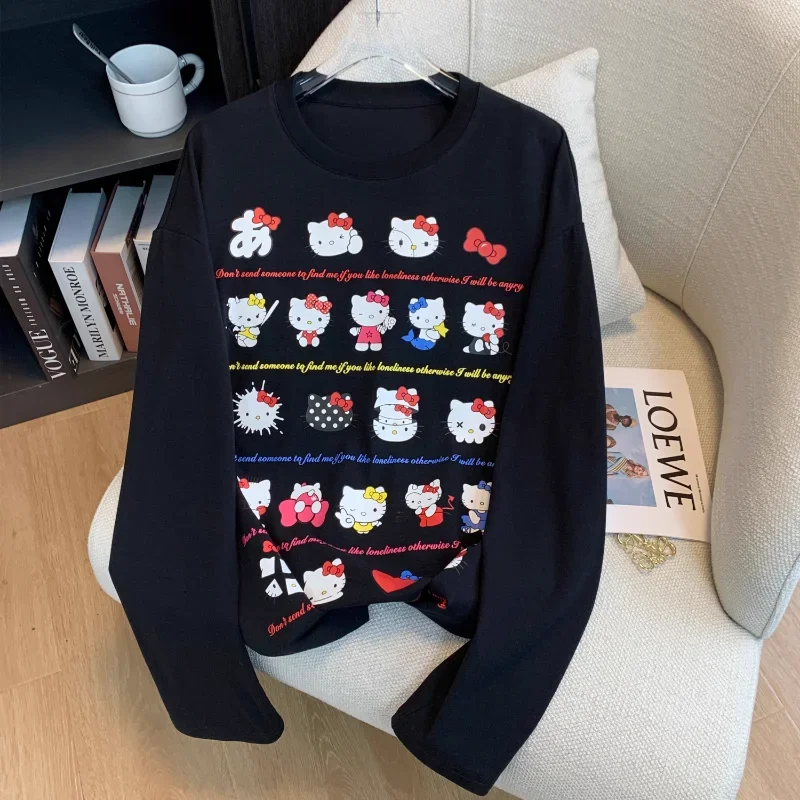 Топ с принтом Hello Kitty новая осенняя хлопковая свободная повседневная футболка