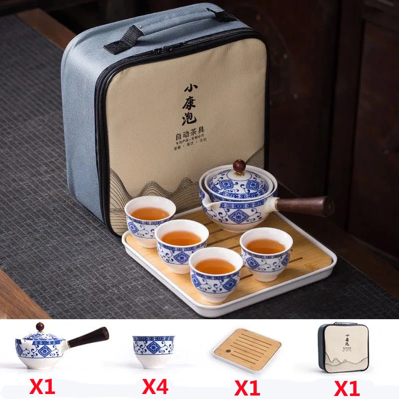 

Chinese Tea Set Gong fu Tea Sets Portable Teapot Set with 360 Rotation Tea Maker and Infuser Portable All in Gift Bag