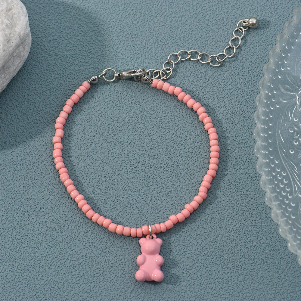 New Cute Rice Bead Bracelet Candy Color Bear Pendant Jewelry for Women Gift | Bracelets