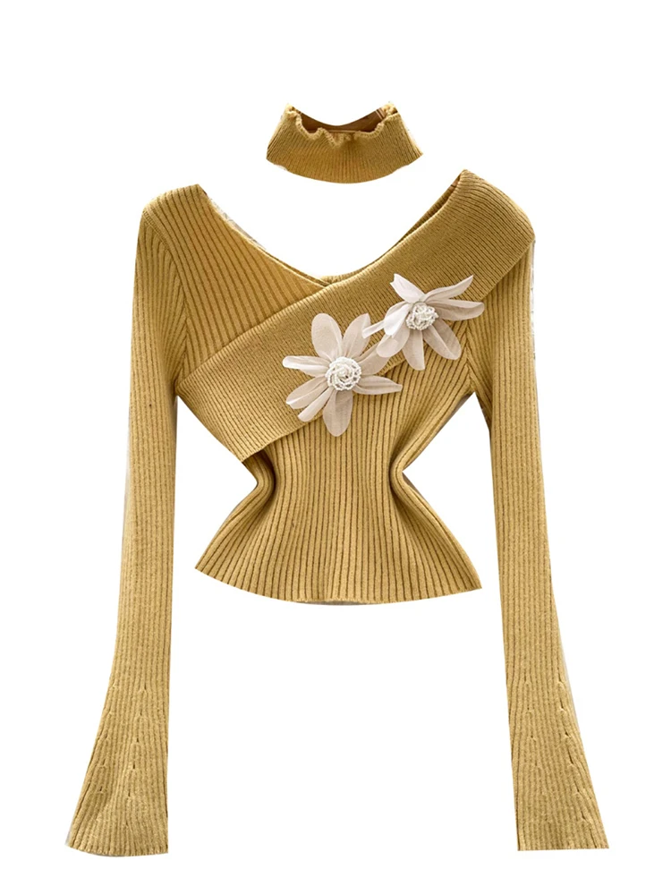 EWQ французский стиль с v-образным вырезом и трехмерным цветочным принтом для