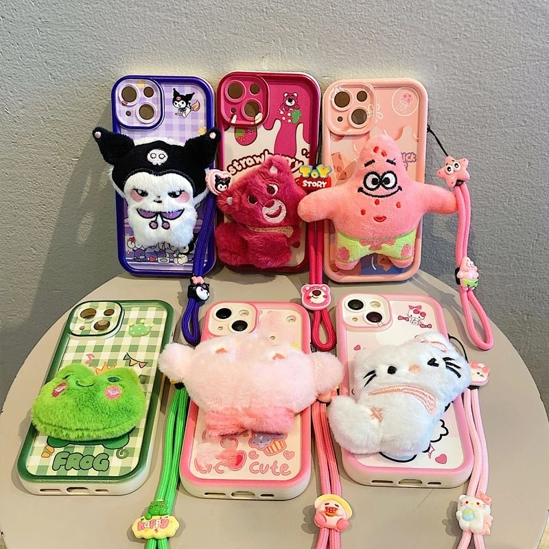 3D Fur Cartoon Kuromi Phone Case for OPPO Realme Note 60 50 12 Pro Plus 11X 9i 8 8S 7i 5 5S 6i 2 With Wrist Strap Plush Cover