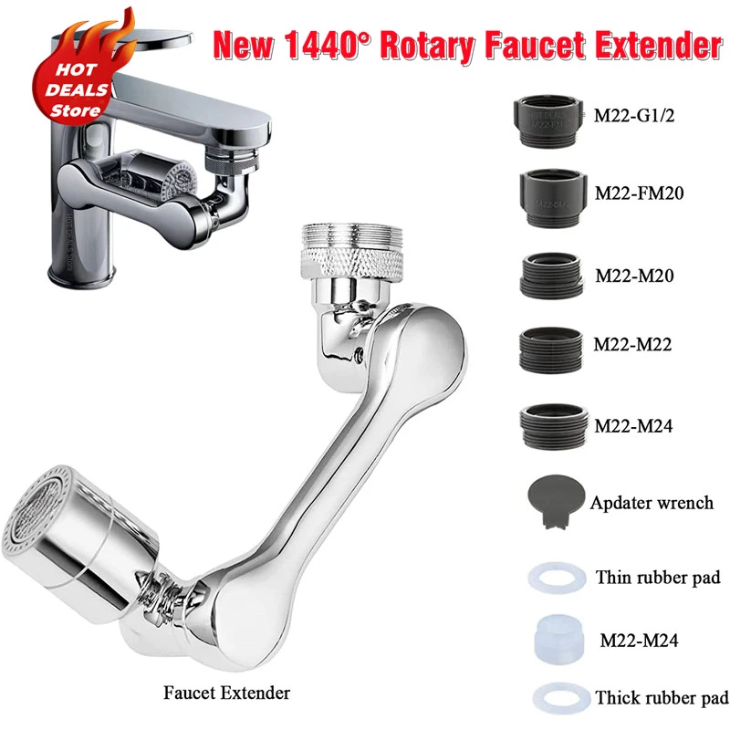 

1440° Swivel Faucet Aerator Antisplash Plastic Kitchen Tap Extend Water Nozzle Faucet 22/24mm Adaptor Faucet Bubbler Robotic Arm