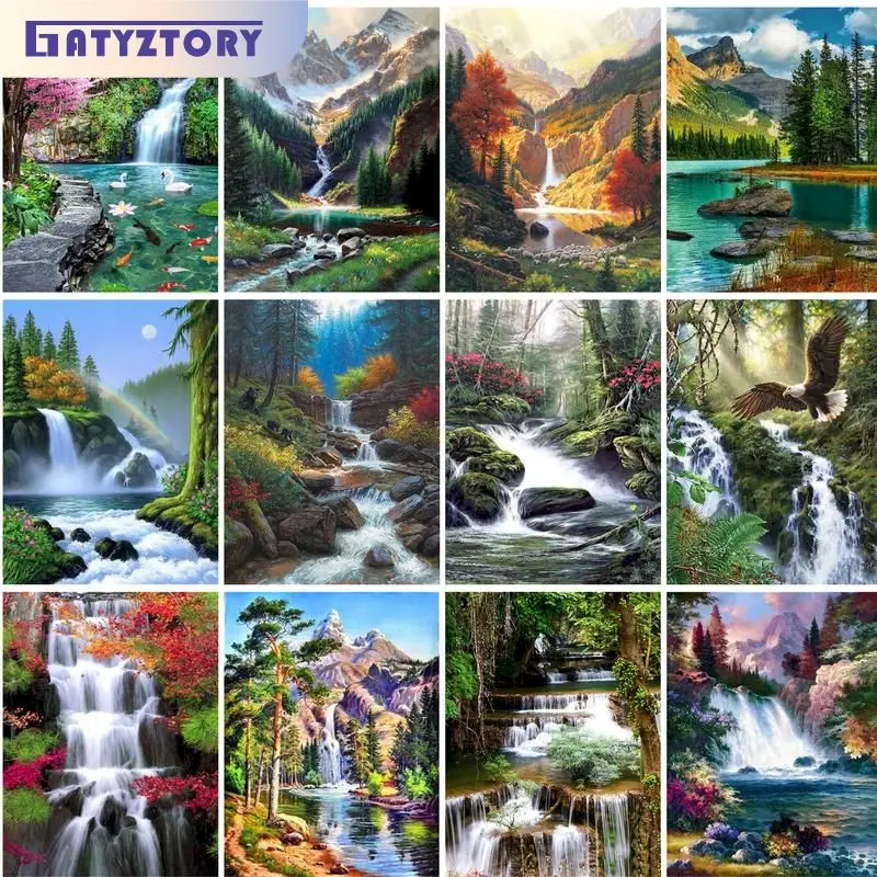 

GATYZTORY 5D Diamond Painting Cross Stitch Mountain Diamond Embroidery Mosaic Landscape Paintings For Interior Decoration For Ho
