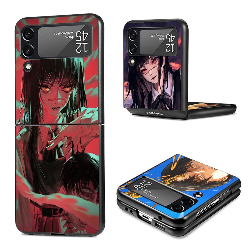 Чехол для телефона C-Chainsaw Mans Yoru War Devil Samsung Galaxy Z Flip6 5G Flip4 Flip5 Flip3 Black Hard Cover Flip 6 5 4 3 PC She