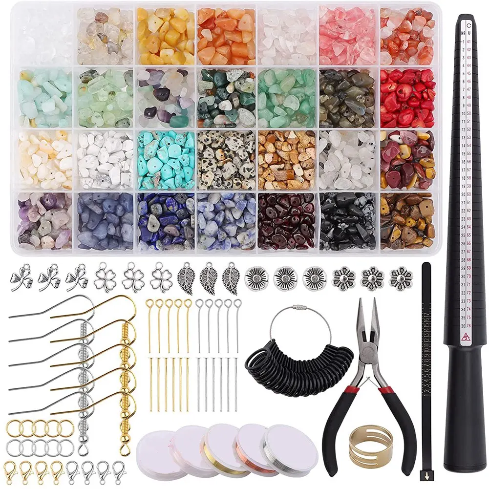 

Crystal Jewelry Making Kit,28 Colors Stone Beads Ring Making Kit with Sizer Gauge Pendant Pliers DIY Beading Supplies
