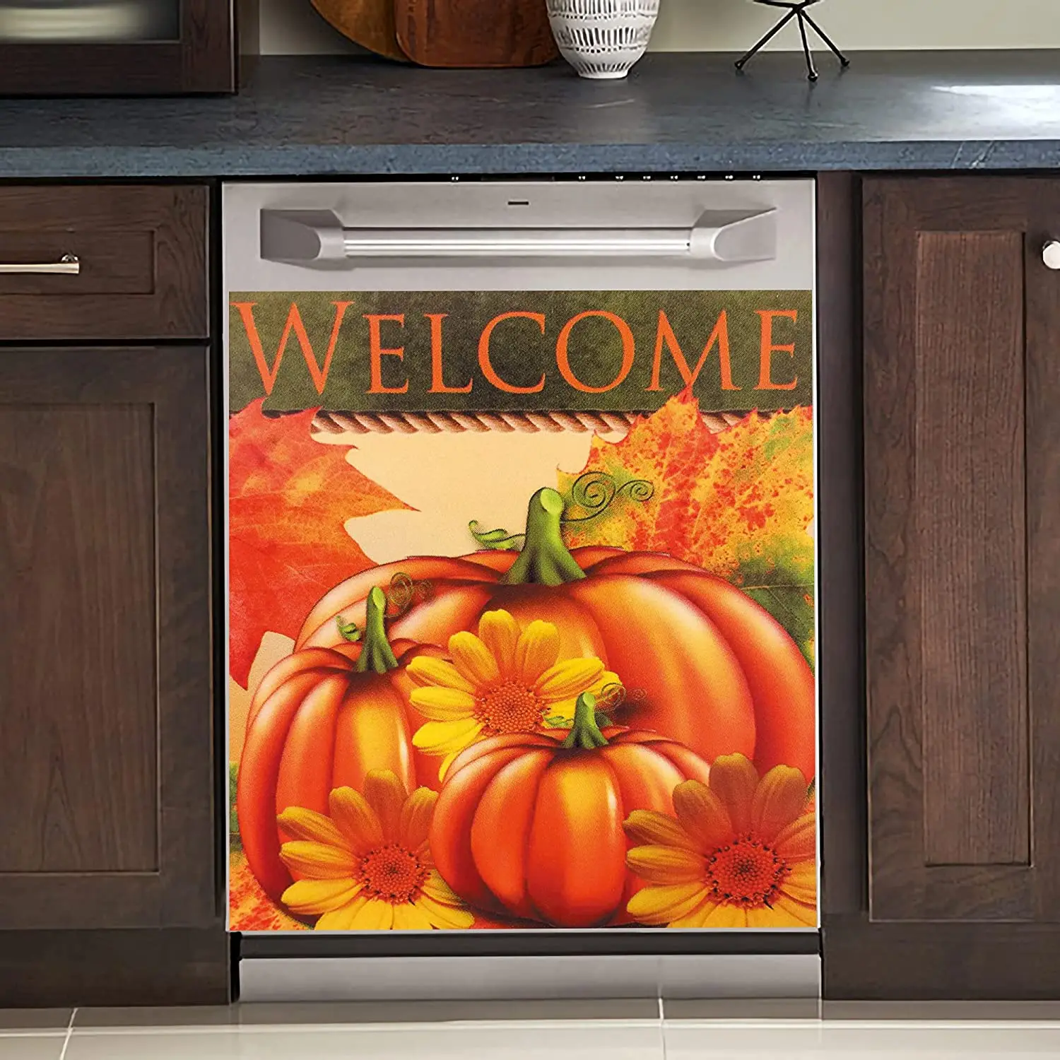 

Beds Pumpkin Yellow Magnet,Sunflower Dishwasher Cover,Kitchen Sticker Decorative Fridge Door Panel, Welcome Autumn Magnetic Deca