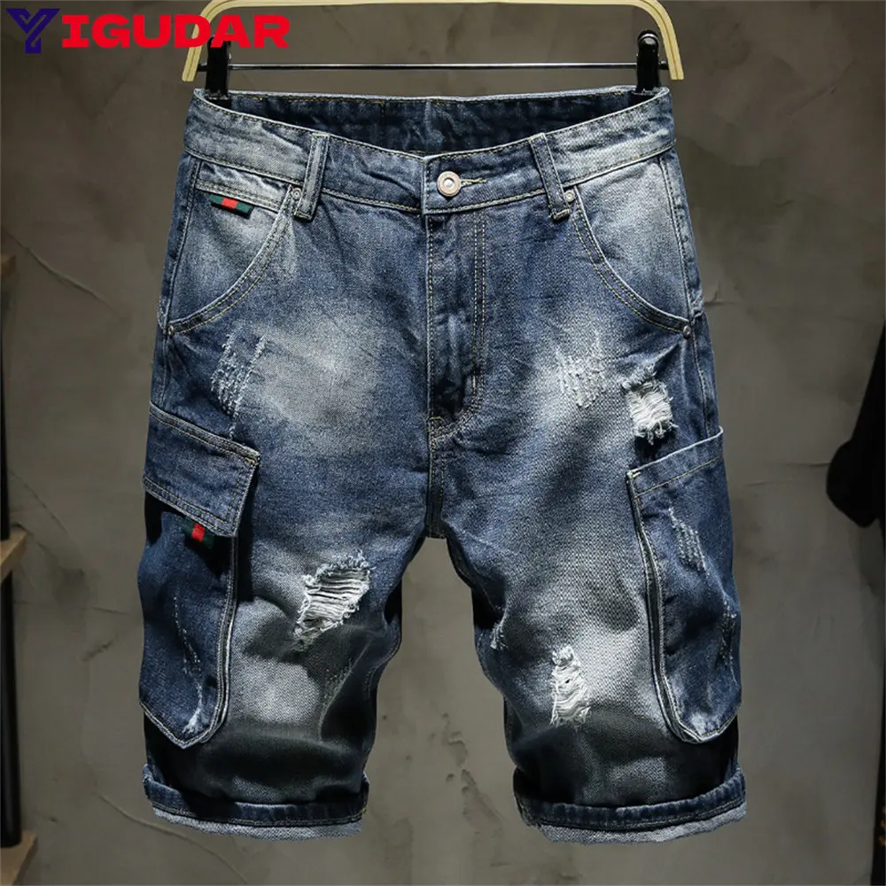 

Fashion Brand Men Jeans Shorts Hole 2023Streetwear Harajuku Slim Straight Denim Shorts Summer Casual Baggy Ripped Jeans for men