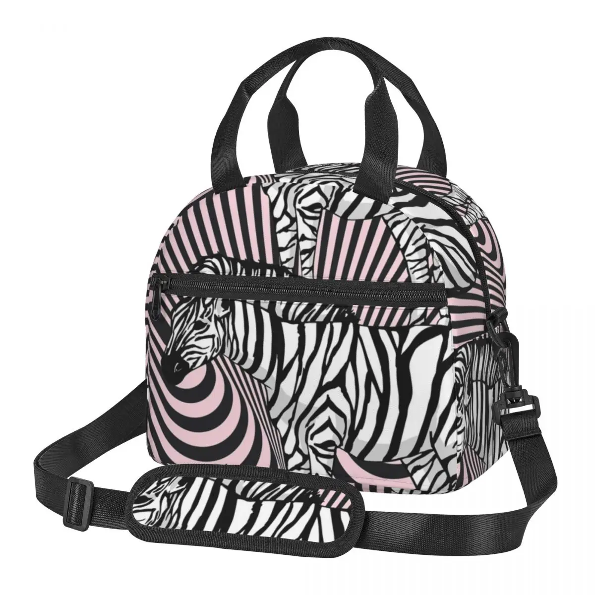 

Zebra Print Watercolor Lunch Bag with Handle Trendy Abstract Stripes Beach Cooler Bag Zipper Meal Modern Thermal Bag