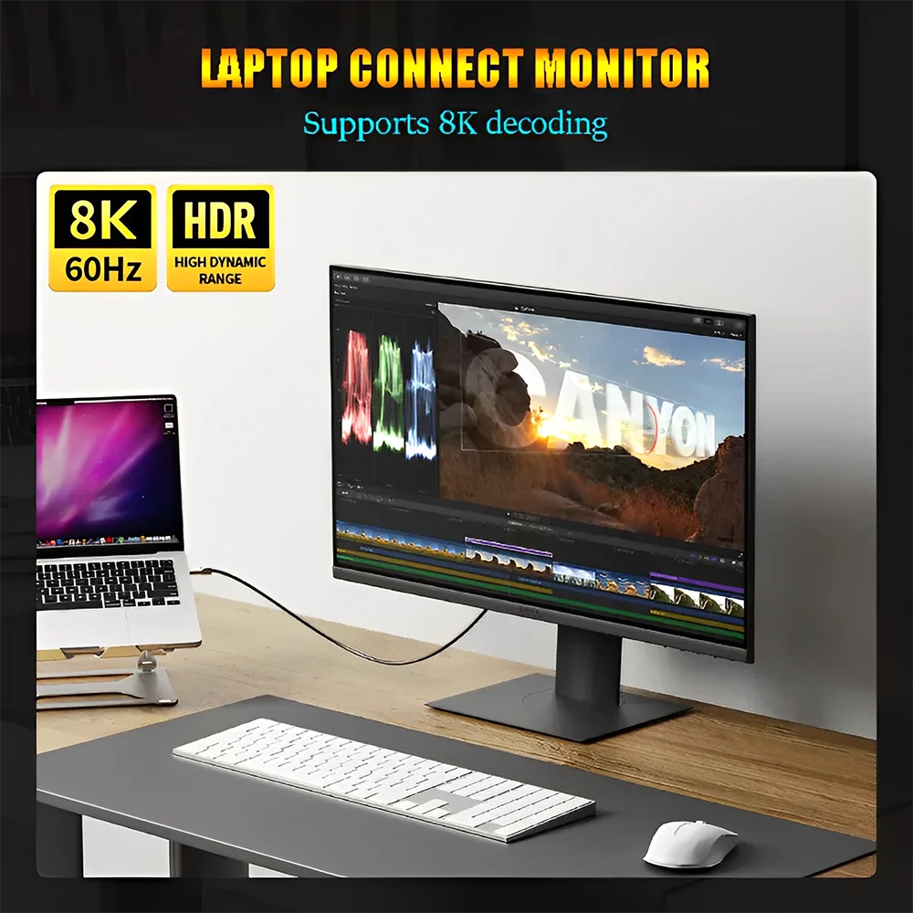 Фото Посеребренный кабель DP1.4 типа C(Thunderbolt3) для Displayport1.4 кабель «штырь-штырь» USB C к DP1.4 кабель 8K60Hz 4K240Hz 2K240Hz №2