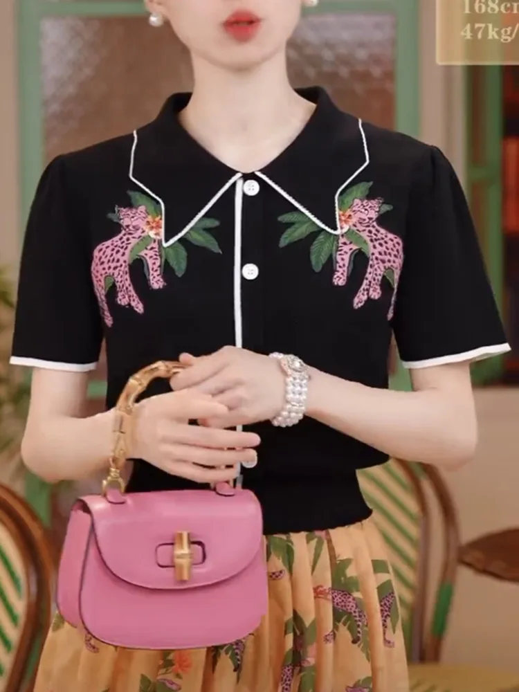 Женский вязаный пуловер с коротким рукавом