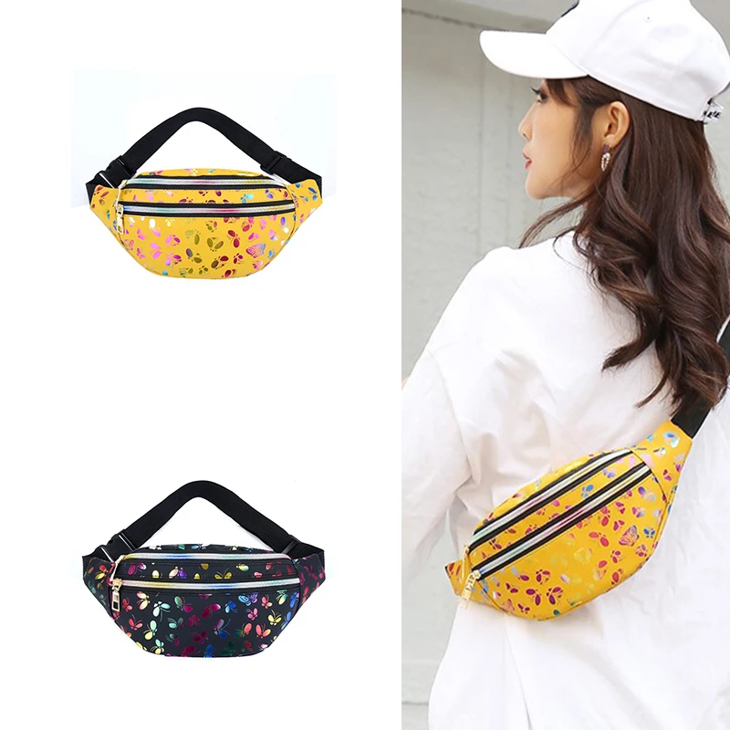Wholesale Sports Running Waterproof Waist Bag Sling Crossbody Custom Butterfly Printing Fanny Pack Waist Belt Pack Travel