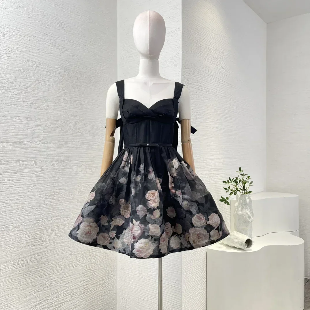 2024 Новая коллекция черное высококачественное женское мини-платье без рукавов из