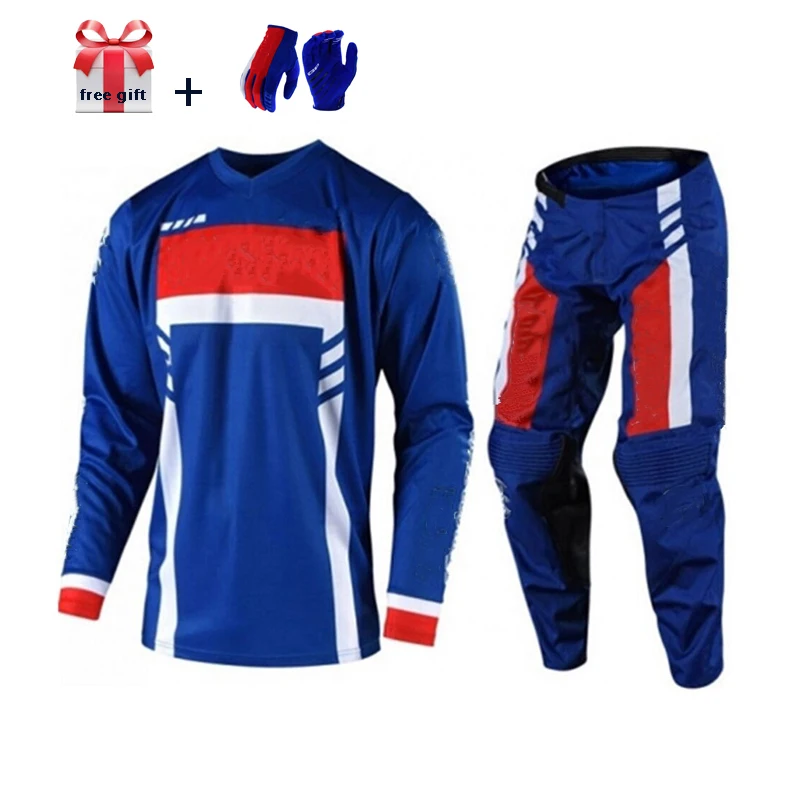

Men Dirt Bike Motorcycle Jersey And Pants Combo Top BMX ATV Moto Motocross Racing Gear Set MX Cycling Jersey Set Gift Gloves