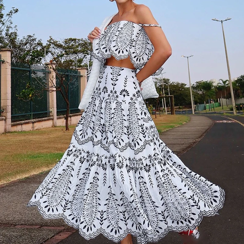 Сексуальные подтяжки с открытыми плечами топы и длинные юбки элегантные костюмы