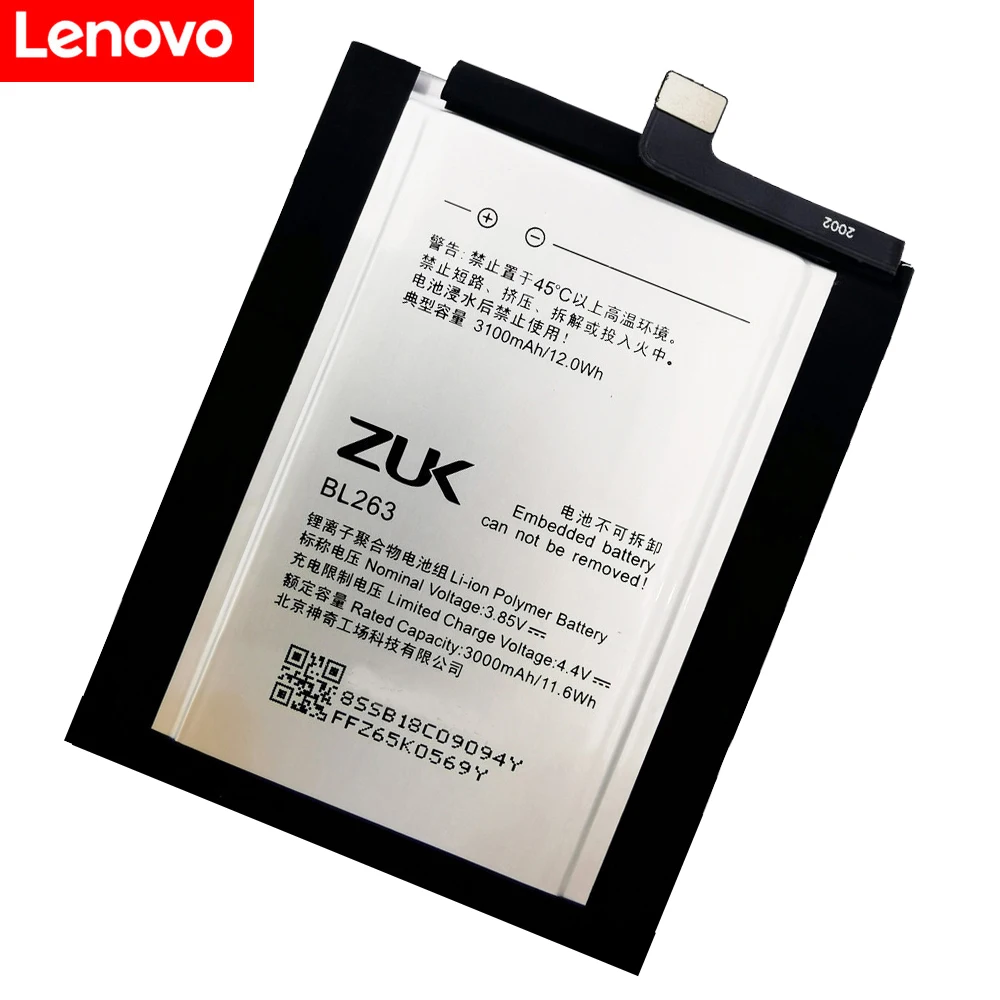 100 original new for lenovo 3100mah bl263 original battery replacement for lenovo zuk z2 pro z2pro smart mobile phone battery free global shipping