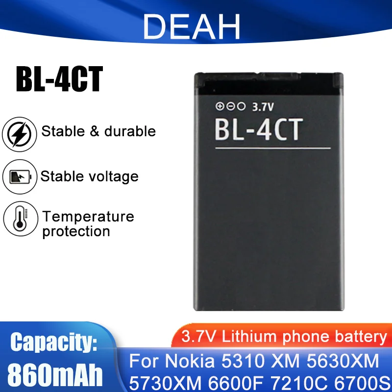 Аккумуляторная литиевая батарея BL4CT BL-4CT BL 4CT 3 7 V 860mAh для Nokia 2720A 2720F 5310 5630 6600 7210 7310C -