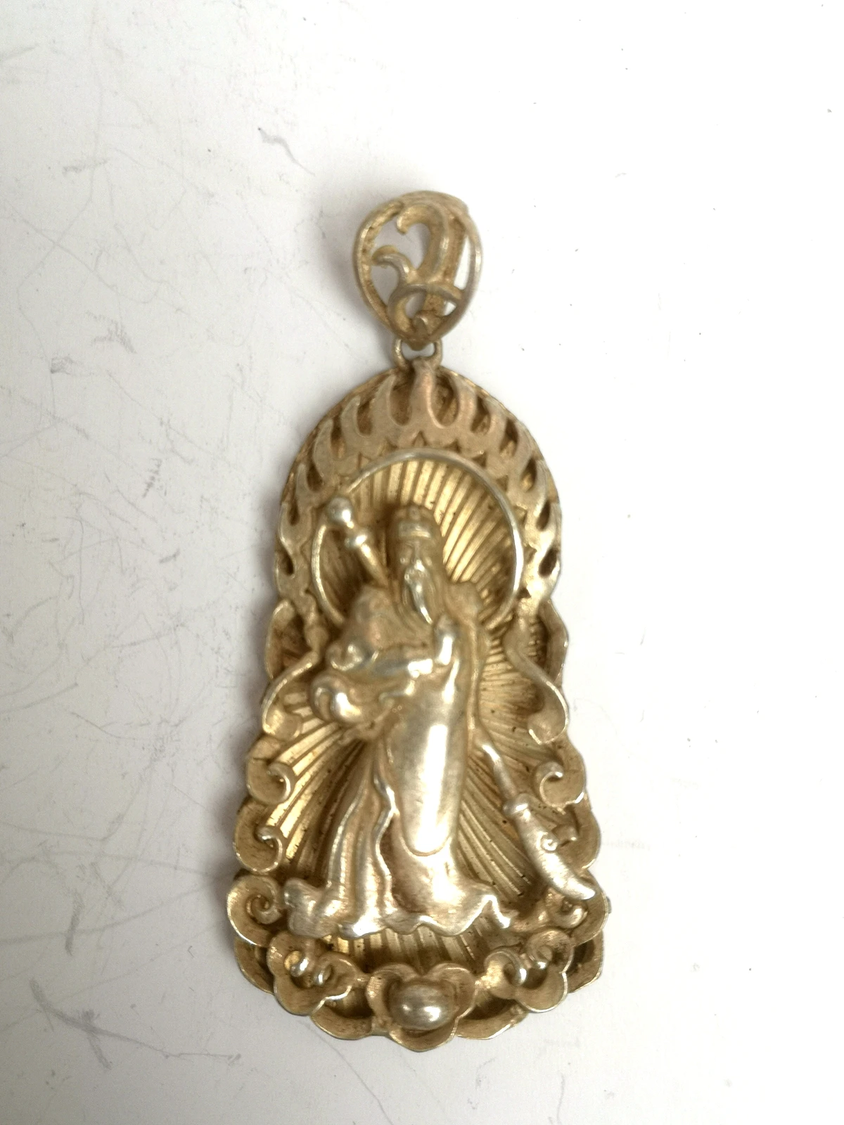 

1919 Old Collection China Tibet Silver Handmade Guan Yu Statue Amulet Necklace Pendant Gift