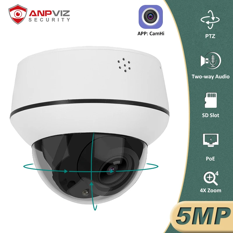 anpviz outdoor ptz ip camera dome poe 5mp hikvision compatible surveillance security auto tracking 4x zoom cam audio h 265 free global shipping