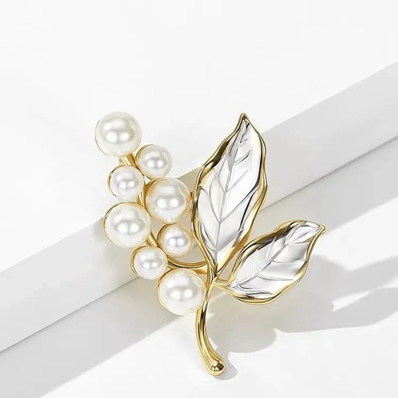 Женская Брошь в виде листьев из натурального пресноводного жемчуга