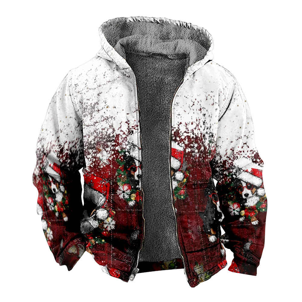 Мужские зимние куртки пальто хлопковая одежда с рождественским рисунком собаки