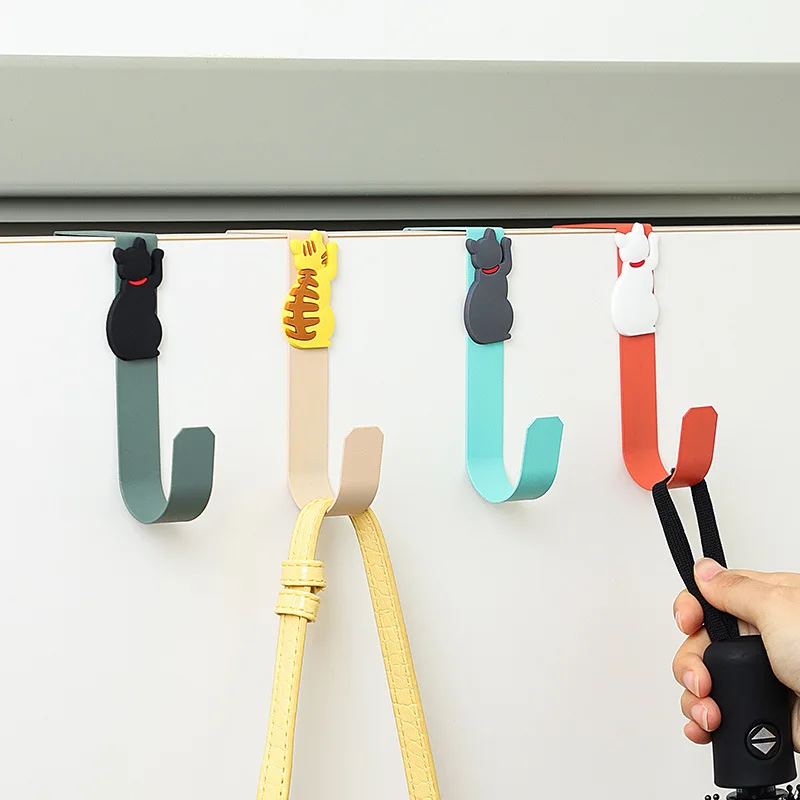 

Creative Metal Cartoon Cute Cat Door Hook Punch Free Clothes Hat Hanger Kitchen Bathroom Storage Rack Towel Hook Holder
