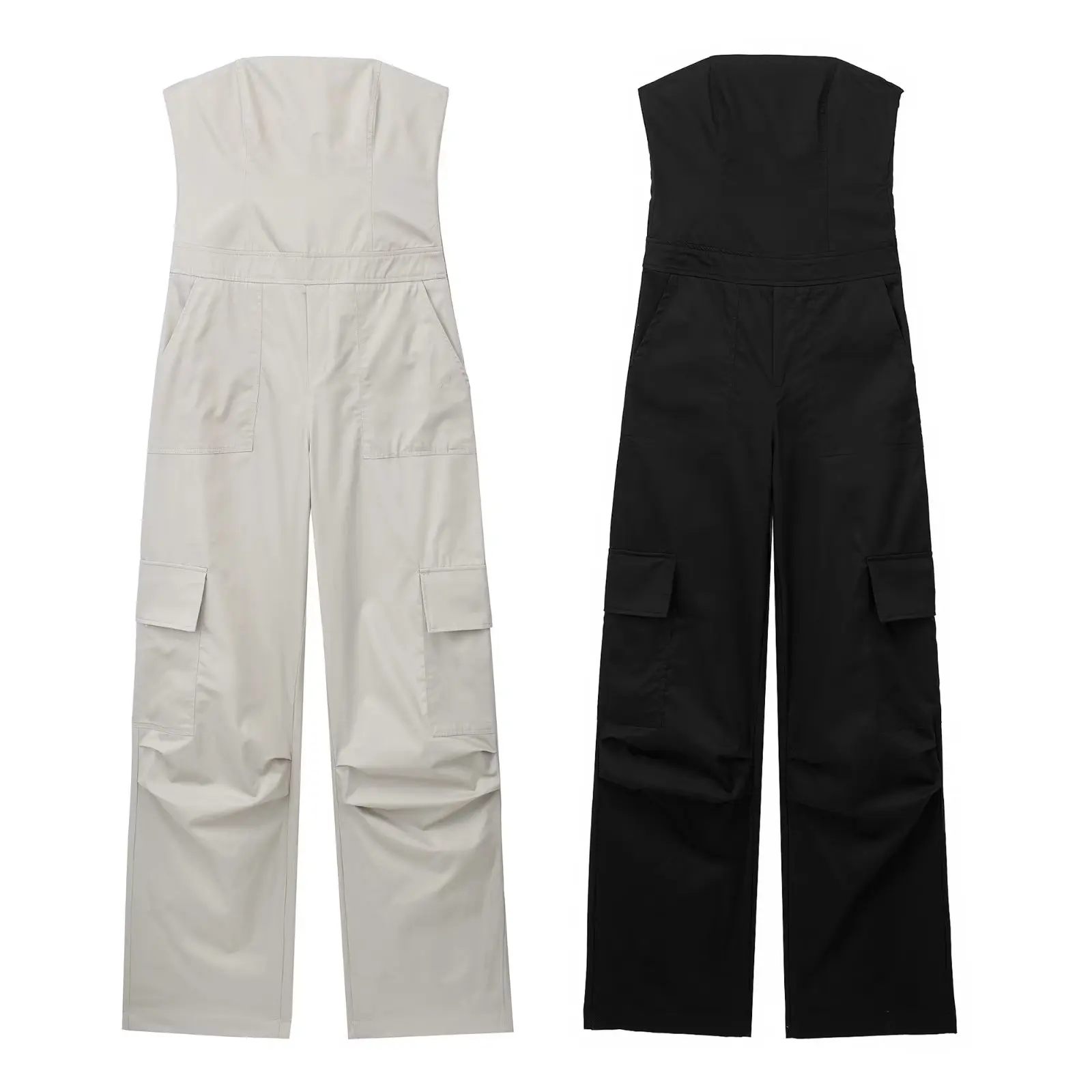 

Women Fashion 2 Styles Corset Cargo Pants Jumpsuit With Pockets Female Casual Sexy Slim Fit Vintage Long Pants