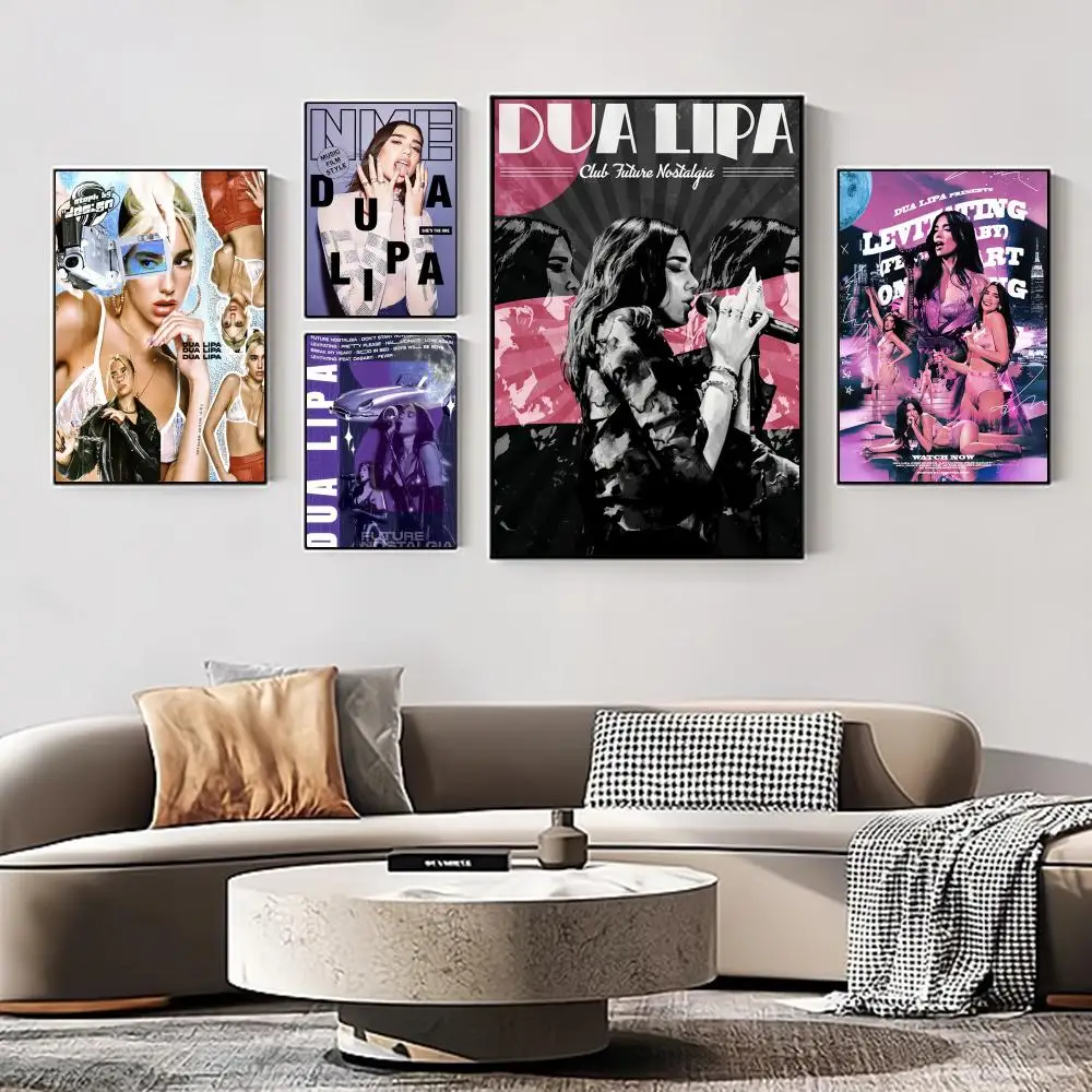 

Pop Singer Dua_Lipa Poster Self-adhesive Art Poster Retro Kraft Paper Sticker DIY Room Bar Cafe Vintage Decorative Painting