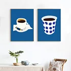 Настенные картины в скандинавском стиле с изображением кофейной чашки в синюю точку, с принтом 