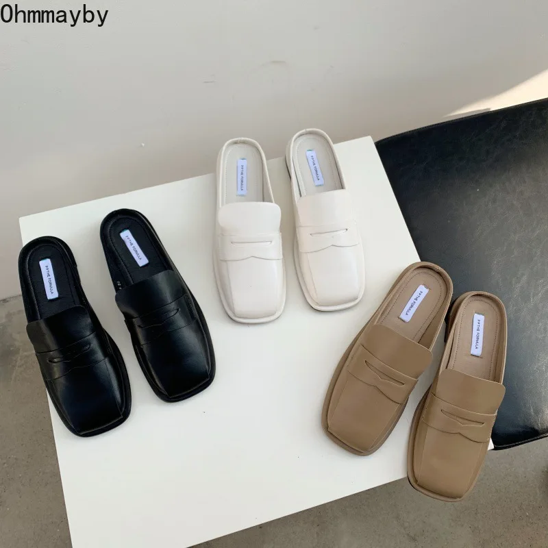 

2022 Summer Mules Women Slippers Fashion Woman Suqare Toe Slip On Slides Ladies Dress Outdoor Flats Heel Female Shoes sandalias