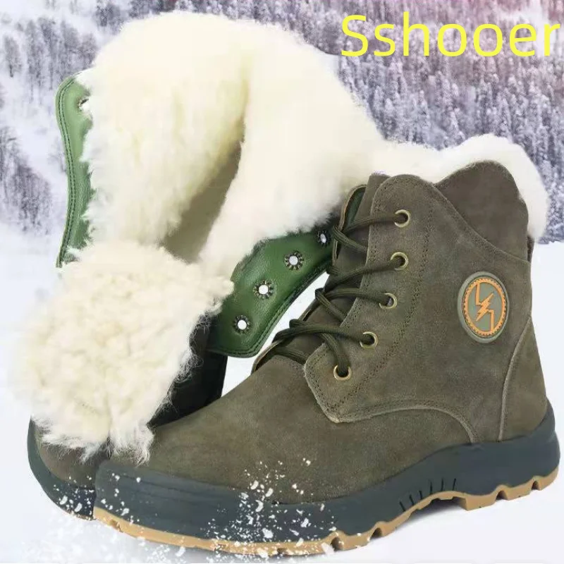 

Sshooer Outdoor Winter Snow Boots Real Cow Suede Leather Boots Warm Thicken Wool Waterproof Shoes Non-Slip Wear Resistant Boots